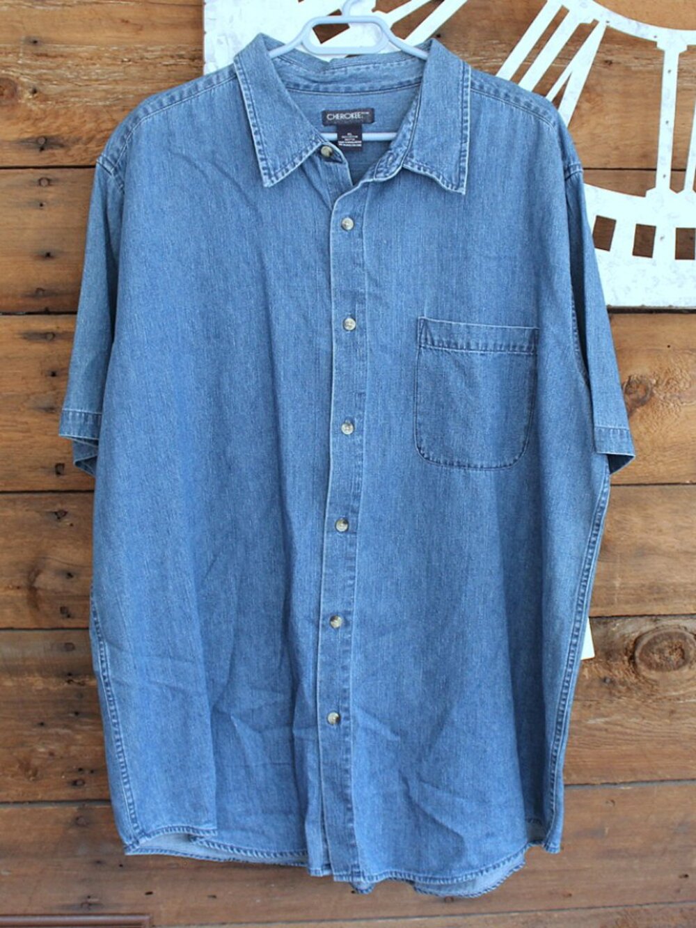NWT Cherokee Vintage Denim Short Sleeve Button Up Shirt Men's Size XL Blue